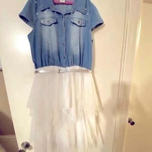 Big Girl's Denim & White Tulle Dress 14.5 plus